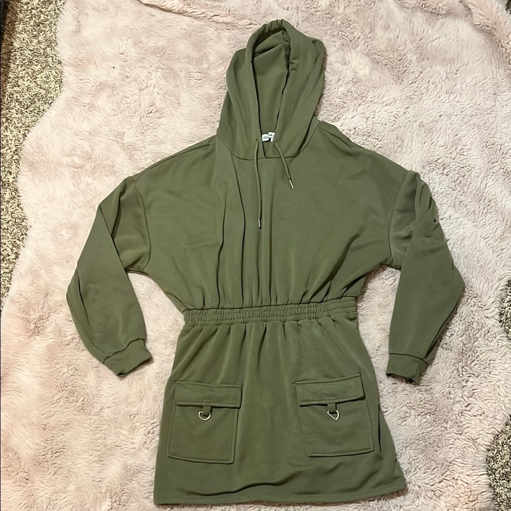 Olive Green Mini Sweatshirt Dress